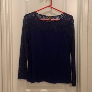 Blue lace and neck line long sleeve